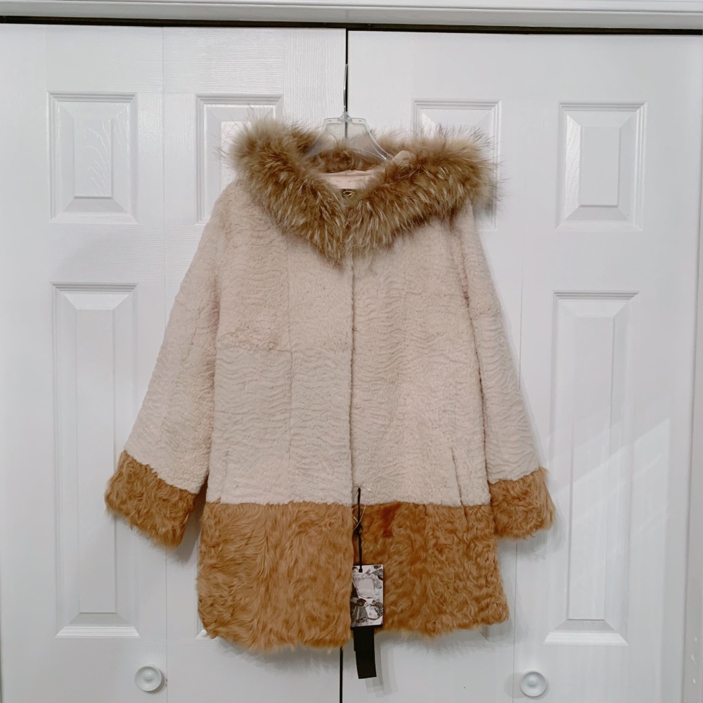 NWT genuine rabbit lamb raccoon fur size small